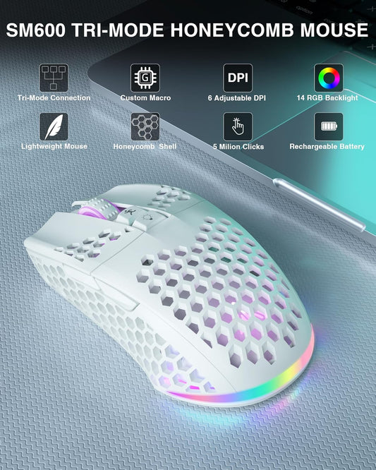 SM600 White Wireless Gaming Mouse,8000 DPI